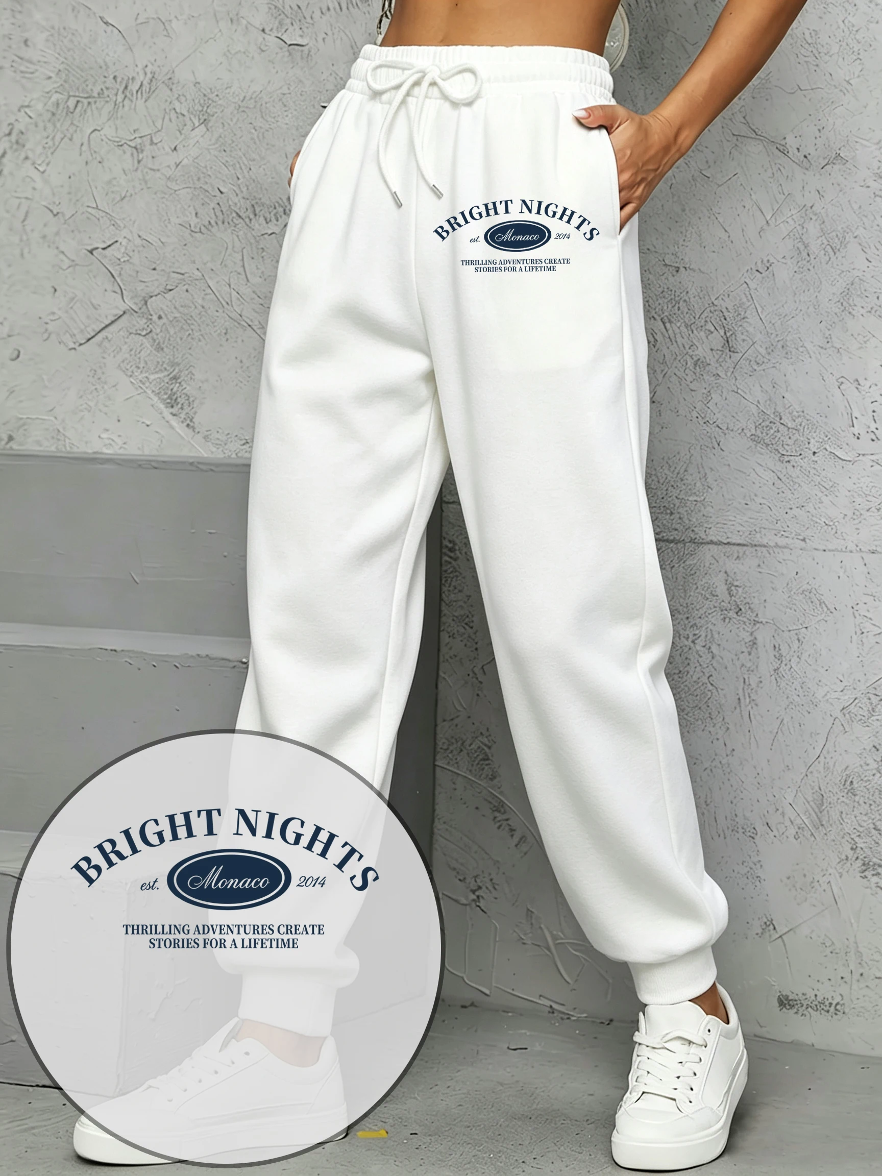 Bright Nights Monaco Print Pocket Casual Sweatpants Women Comfy Fashion Bottoms Basic Jogging Long Pants Autumn Sport Clothes