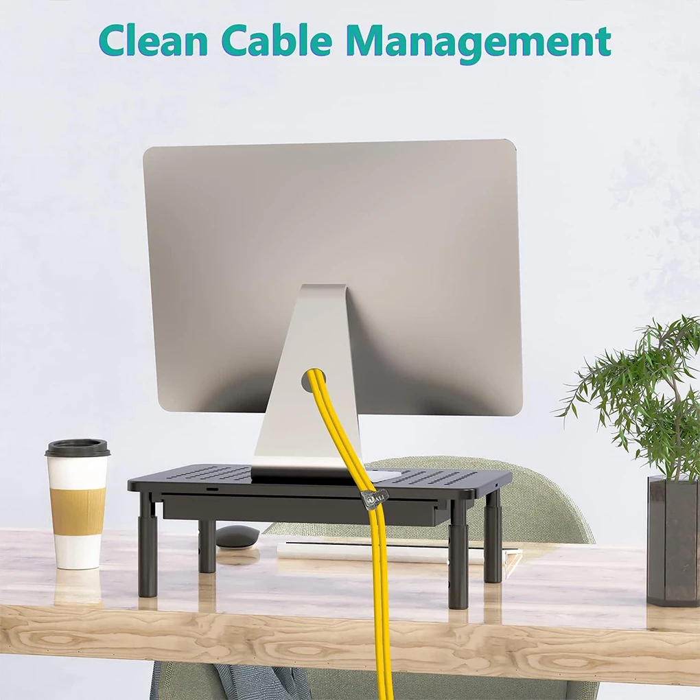 Support de rangement pour moniteur d'ordinateur, avec tiroir, support de Dissipation thermique pour ordinateur portable, bureau, maison, bureau, organisateur de clavier