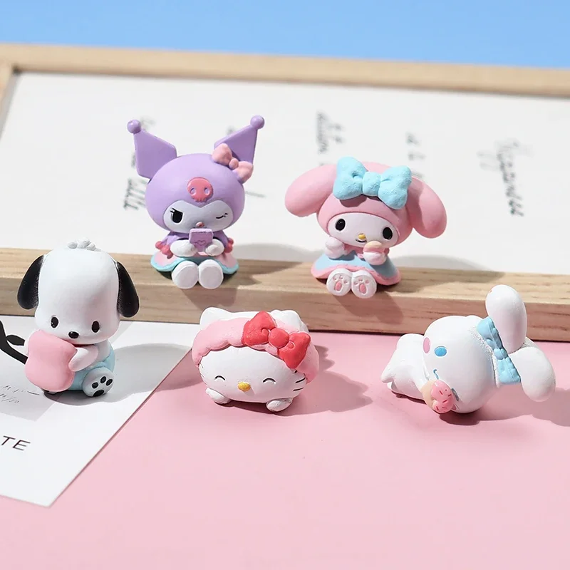 5Pcs-Set Sanrio Cinnamoroll Anime Figure Pochacco Kuromi Pom Pom Purin Hello Kitty Action Figure Toys Model Doll My Melody Gifts