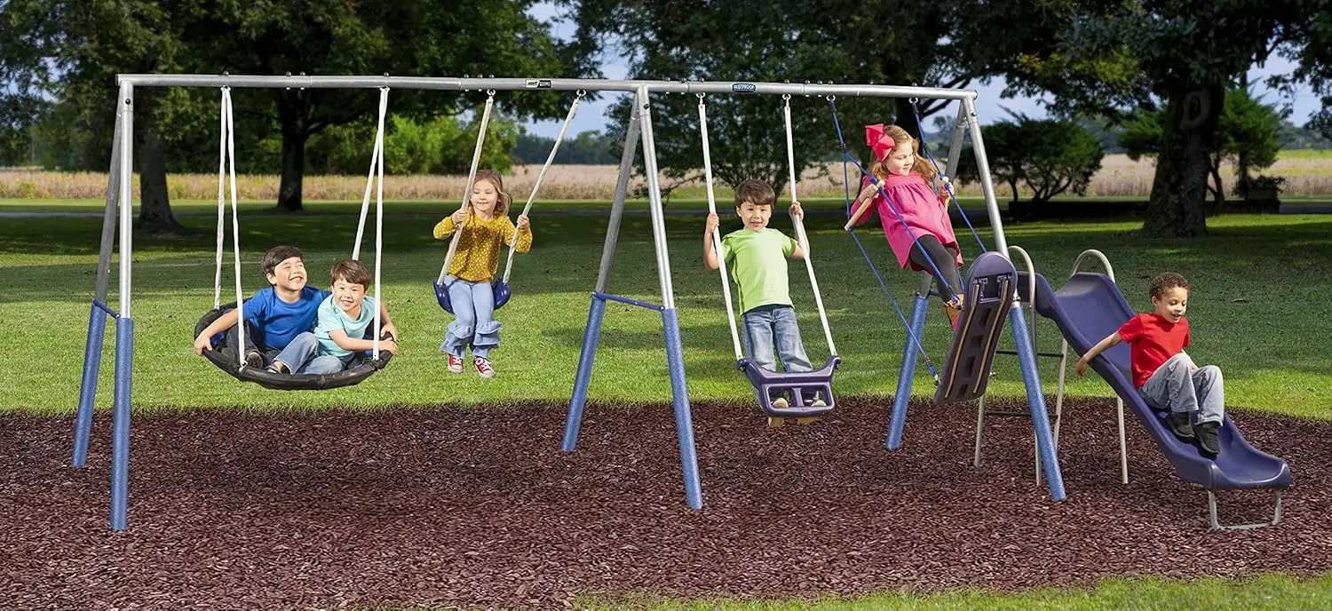 5 Station Metal Backyard Playground Swing Set. 180