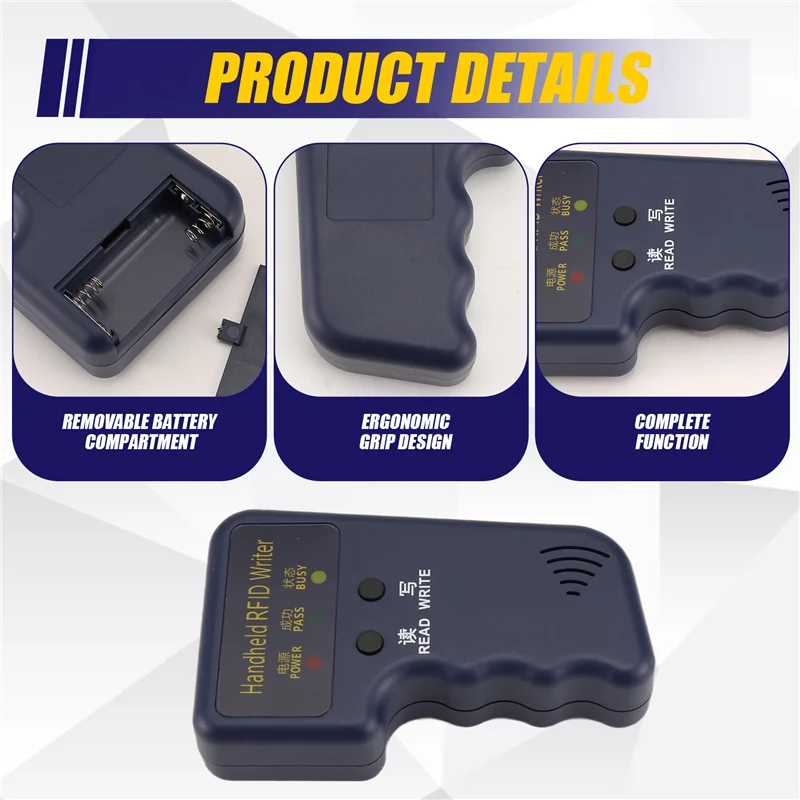 

Well Made-Handheld 125Khz RFID Reader Writer Duplicator Copier, Upgrade ID Card Cloner Programmer, With 10Pcs Rewritable Cards