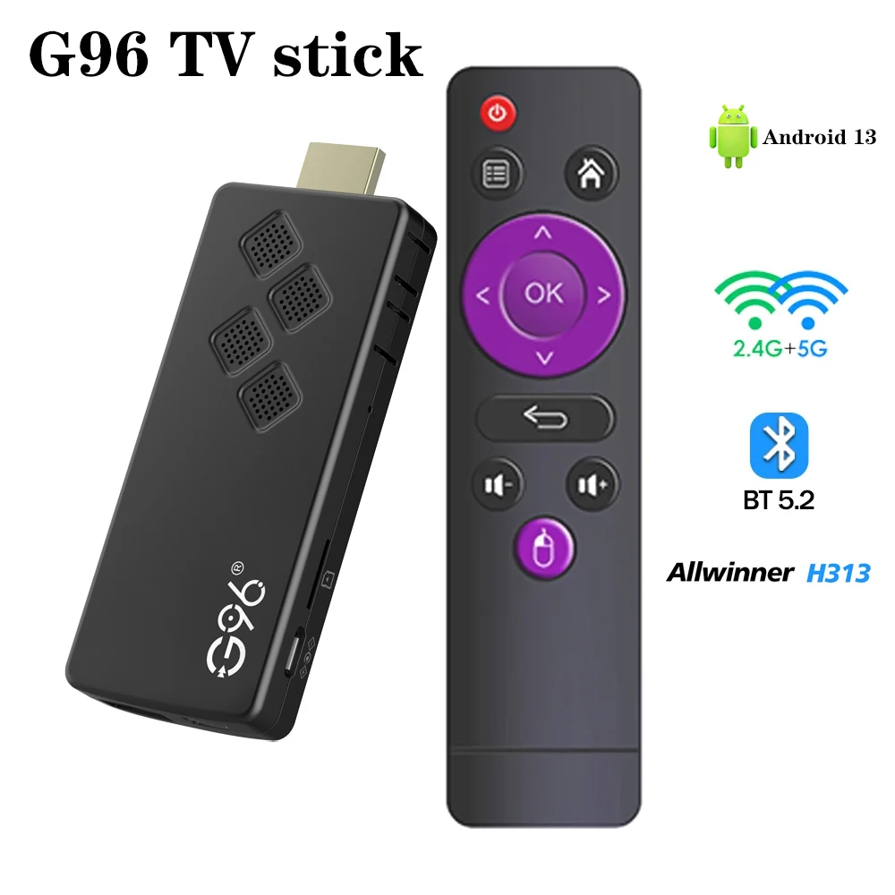 Global Version G96 Q2 TV Stick Android 13.0 4K Allwinner H313 Quad-core G31 MP2 Portable Streaming Multilingual Media Player