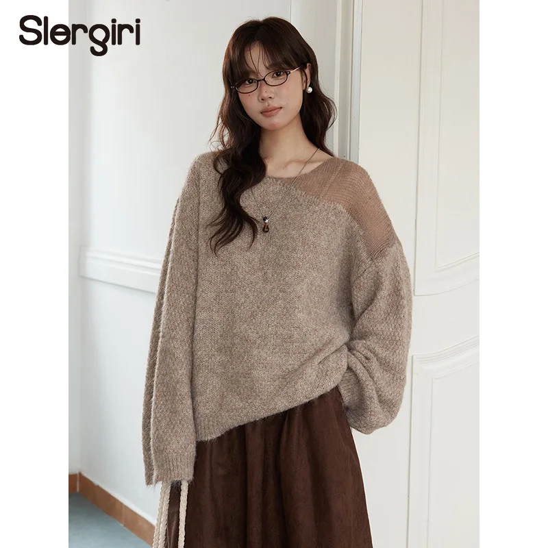 

Slergiri Hollow-out Wool Knitted Sweaters Women Fashion New 2026 Autumn Winter Retro Long Sleeve Loose Pullovers Top Jumper