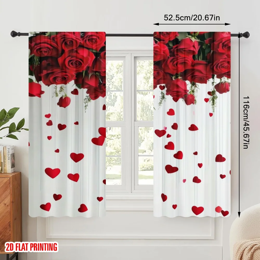 2pcs,2D plane printing Print Curtains Hearts and Roses Polyester Woven (without rod) All Seasons for Living Room, Bedroom & Home