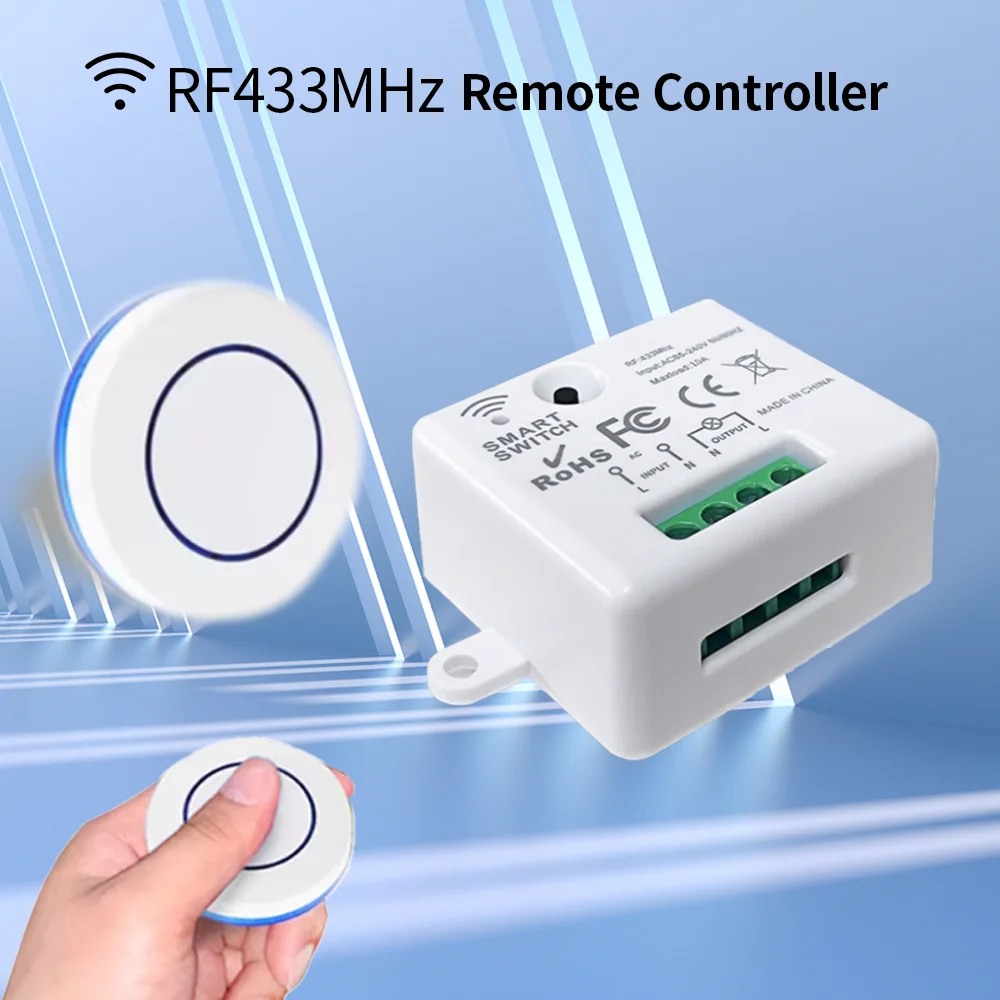 

433MHz Wireless Remote Control Light Switch 220V RF 10A Relay Mini Receiver Remote Control For Home Led Light
