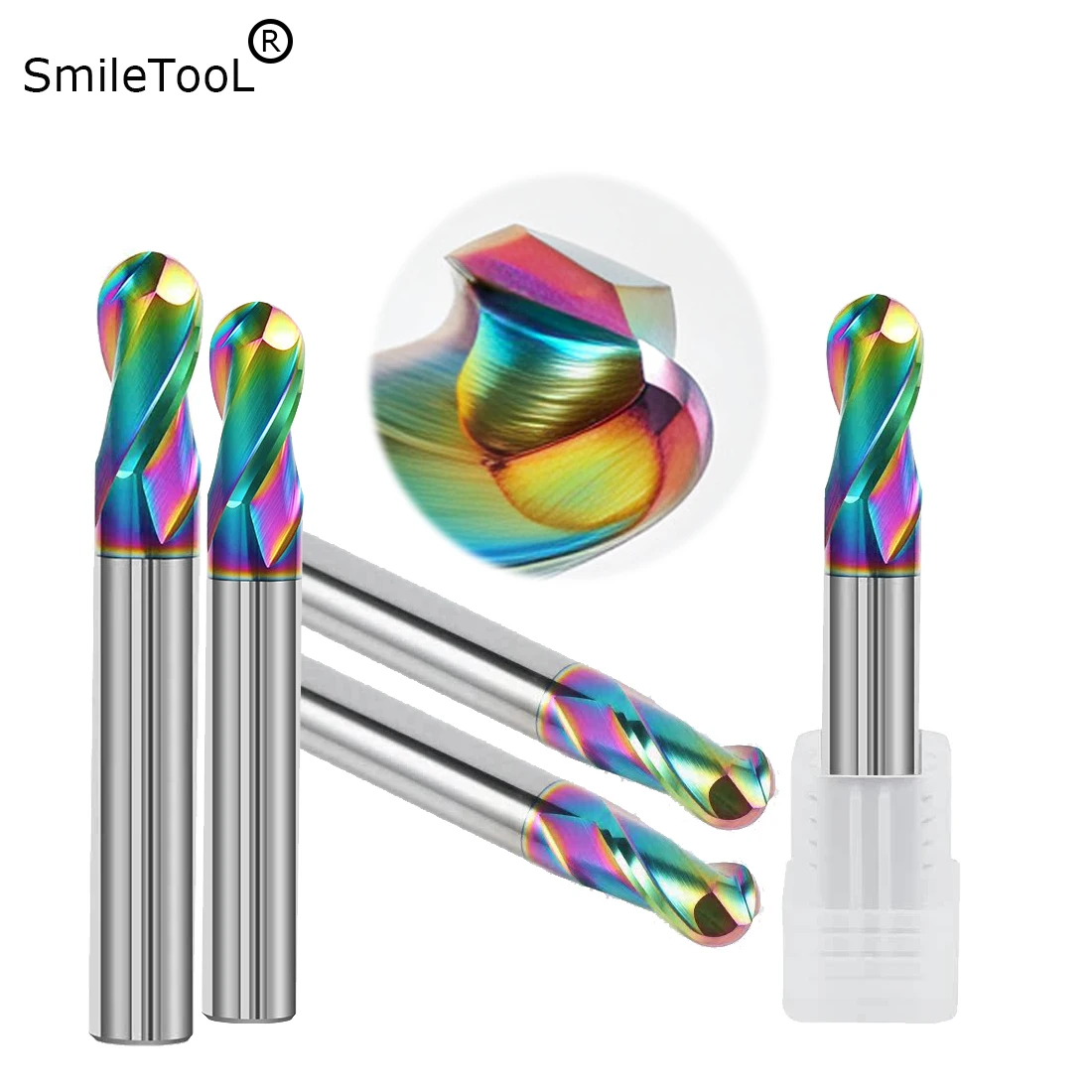 SmileTooL HRC55 2 Flute Ball End Mill Colorful Ball Nose End Mill For Aluminum-Specific Mill Cutter