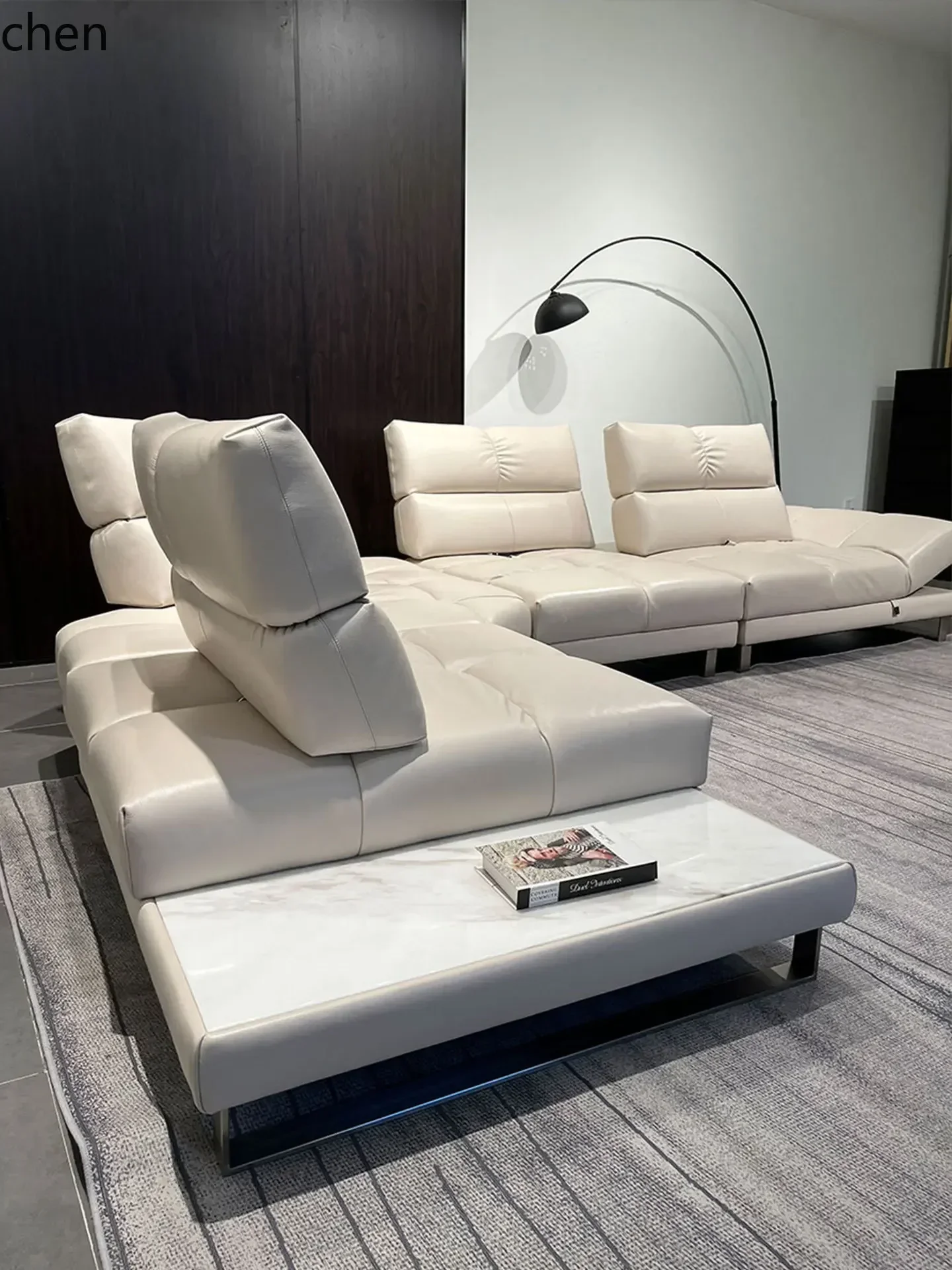 DSA High-End Full Genuine Leather Sofa Wide Deep Seat Movable Backrest Large Apartment Villa Roman Sofa