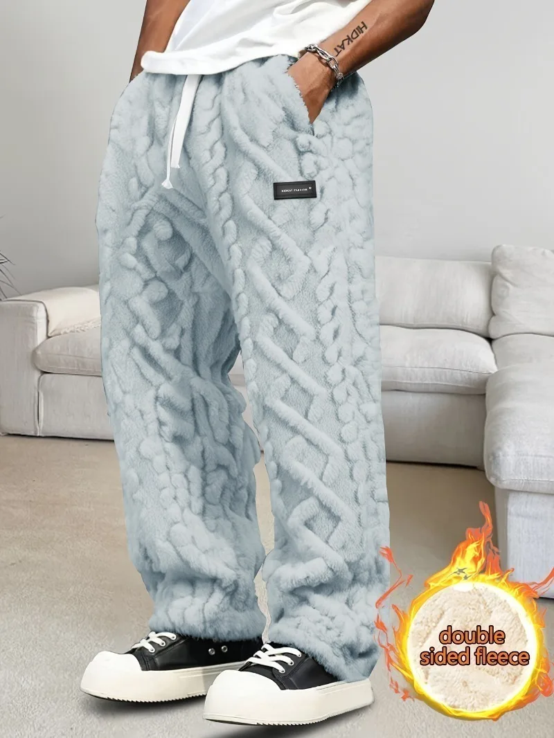 

Men'S Winter Warm Fleece-Lined Pants with Drawstring Waist - Cozy Geometric Pattern Lightweight & Comfortable Outdoor Activities
