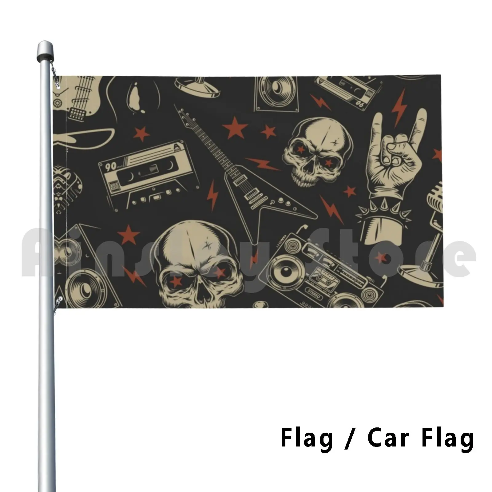 Steampunk Skull And Music Pattern Flag Car Flag Printing Custom Steampunk Pattern Music Microphone Skull Jun