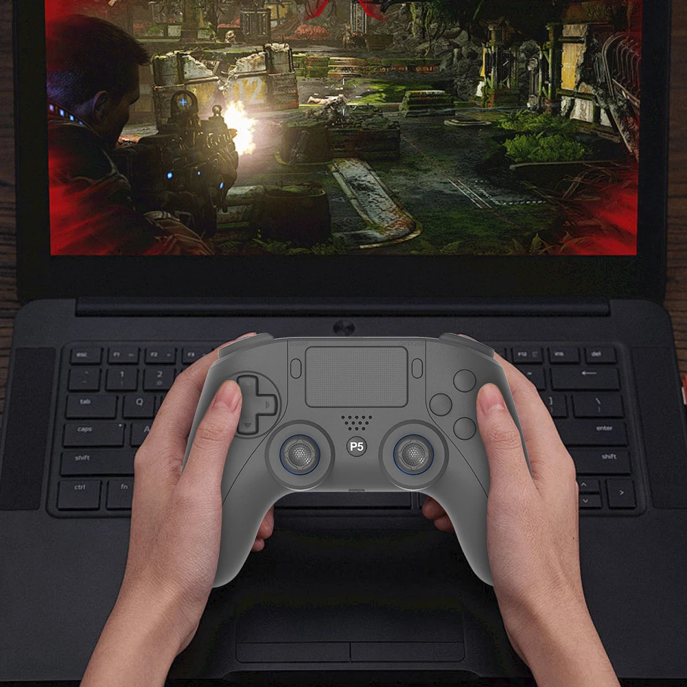 لوحة ألعاب لاسلكية لـ PS5 PS5 Slim PC Bluetooth4.0 وحدة تحكم الألعاب المزدوجة الاهتزاز تحكم 6 محور الدوران/توربو عصا التحكم غمبد