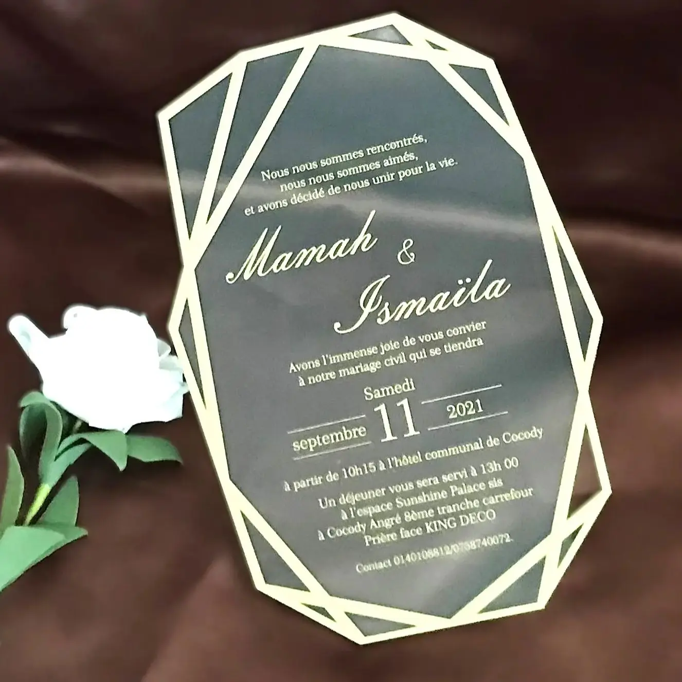 

Hexagonal Acrylic Wedding Invitation, Foiled Gold Ink, Anniversary Invitations,Wedding Invitation, 30Pcs