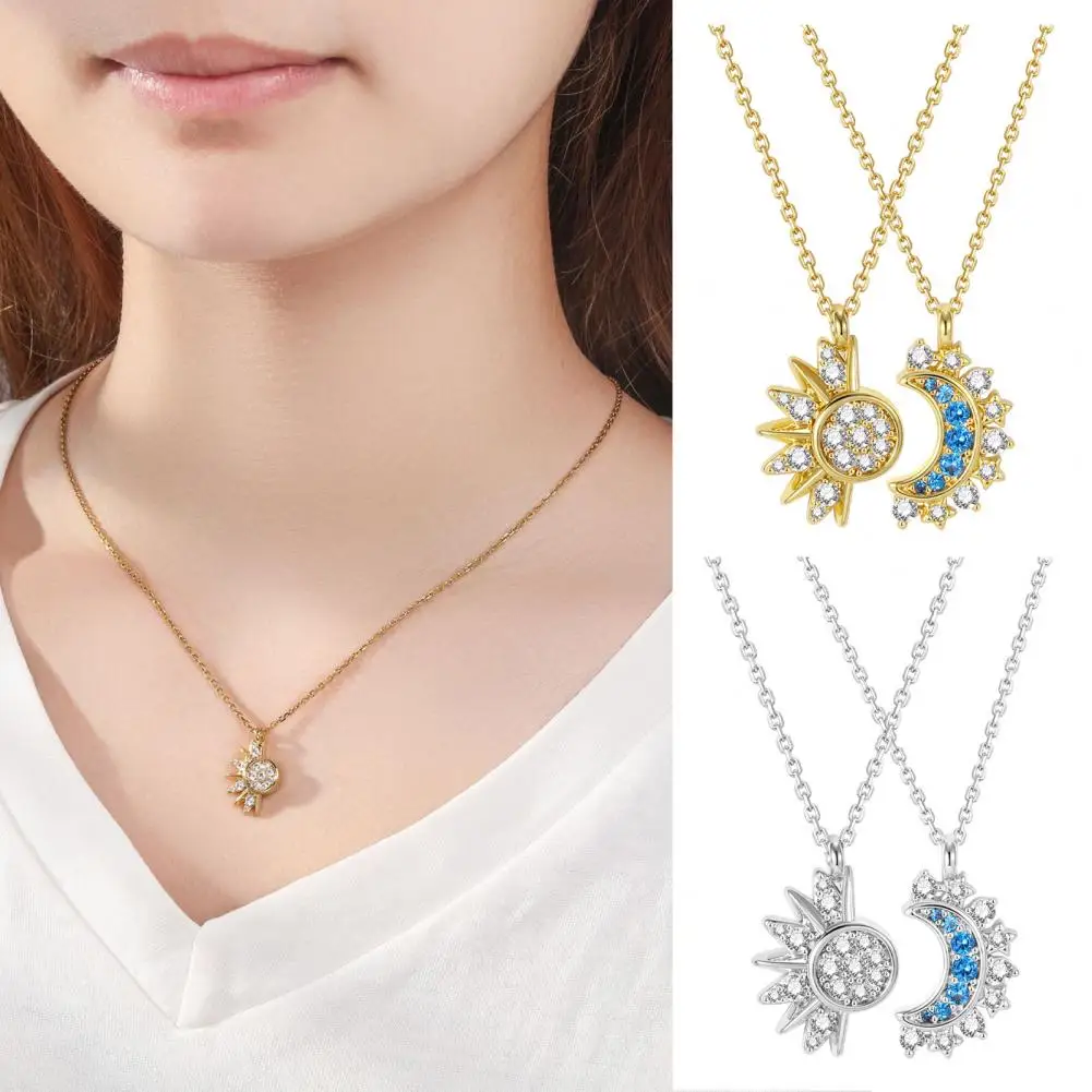 1 Set Sun And Moon Necklaces Couples Necklaces Rhinestone Sun Moon Pendant Necklaces Gift For Valentine's Day Anniversary Gifts