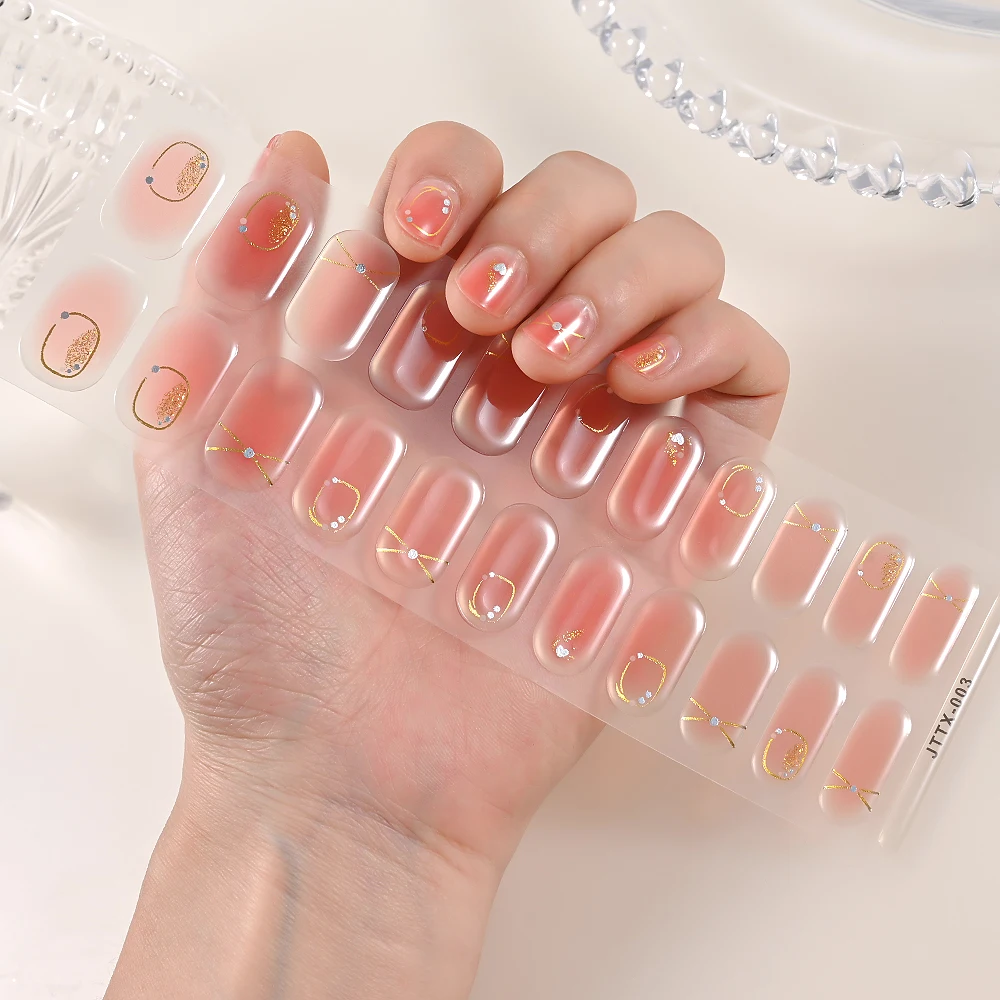 22 dicas semi curadas gel adesivos de unhas de longa duração tiras de unhas remendo flores folha slider cobertura completa lâmpada uv cura decalque unhas envoltórios