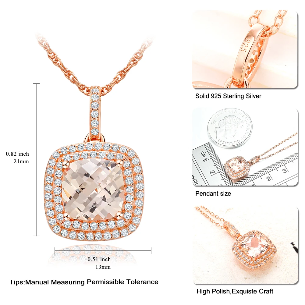 GZ ZONGFA Synthetic Morganite Jewelry 925 Sterling Silver Necklace and Pendant Rose Gold Women's Christmas Party Gift Fine Jewel