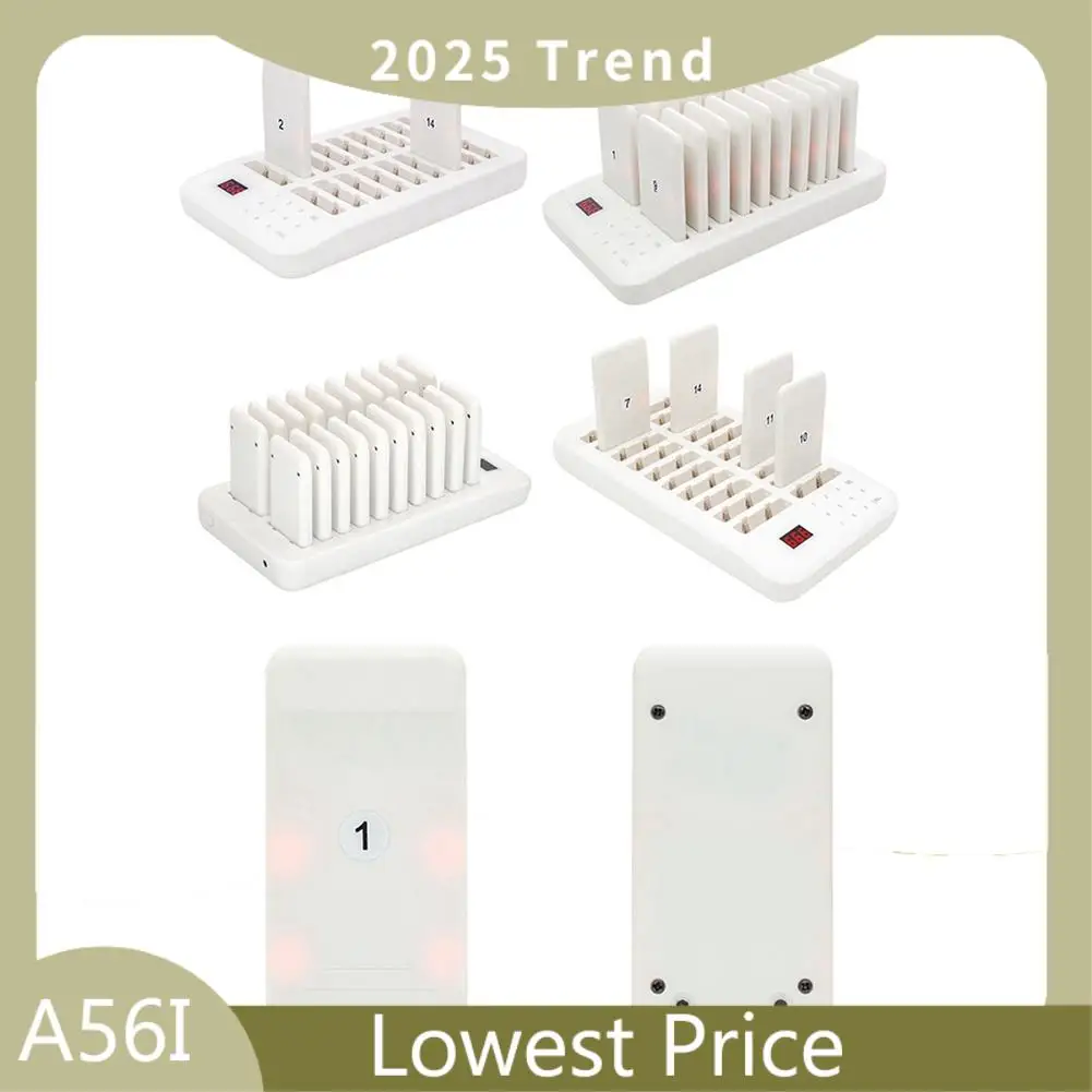 ABDD 20 Pager Set Food Truck Coasters Buzzer Pagers Receiver Calling System For Bar Cafe Court Fast Coffee Shop EU Plug