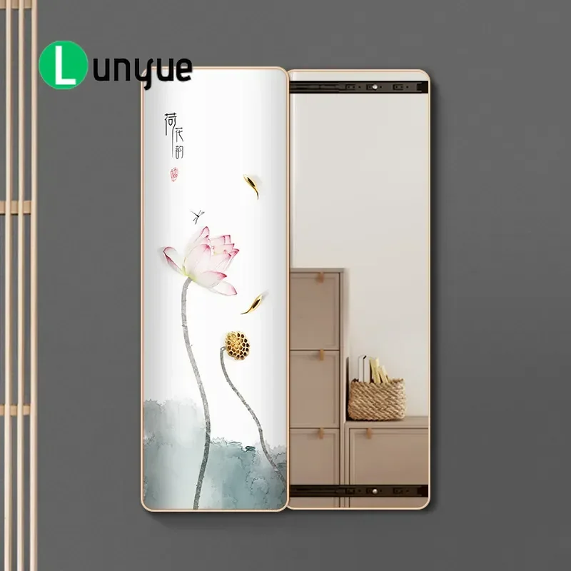 New Chinese Style Hidden Full Body Mirror Rounded Corners Invisible Push Pull Wall Mounted Decorative Painting Fit Dressing
