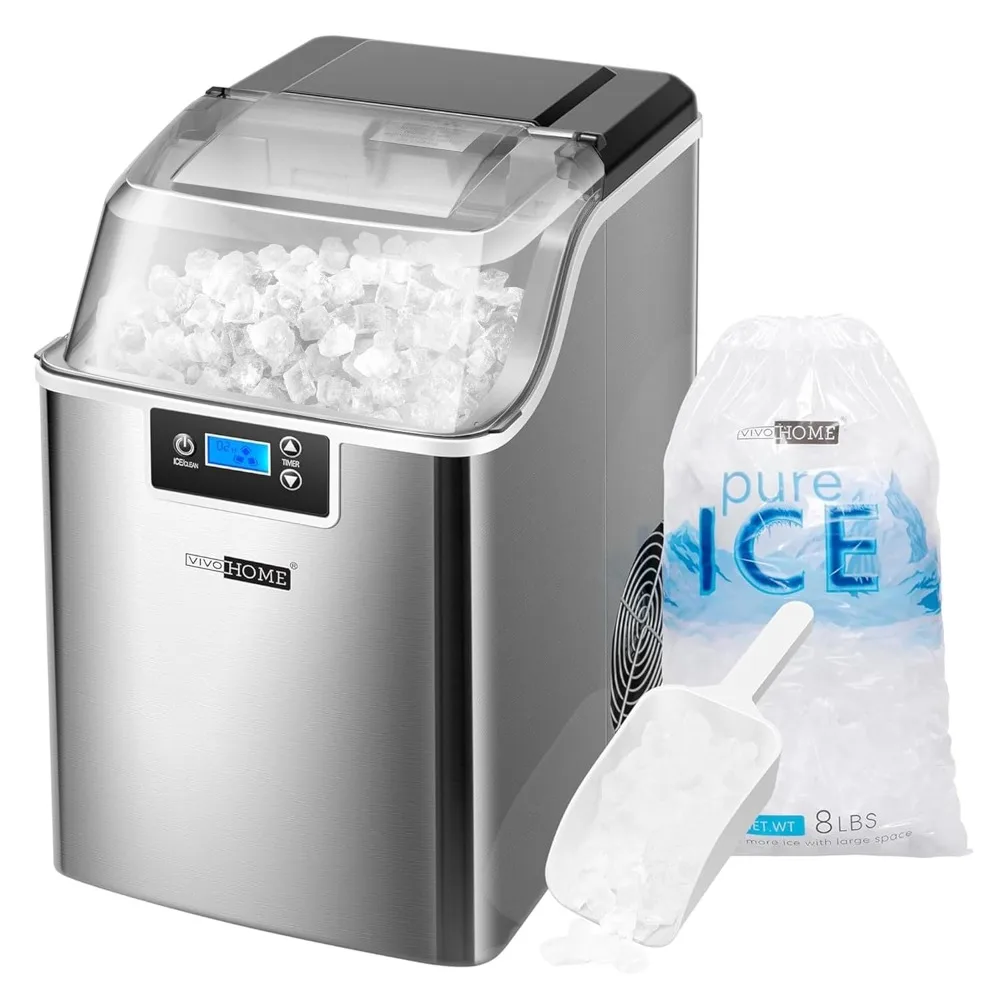 Ice Maker Countertop, Pebble Ice Maker Machine with 44lbs/Day, Portable Soft Chewable Ice Maker with Self-Cleaning, Scoop