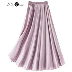 New Satin Silk Halfskirt Women's Loose Style Mid Length Umbrella Skirt Mulberry Silk Slim Large Swing Skirt Summer