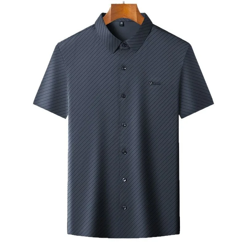 High End Mulberry Silk Shirts for Man Seamless Non-iron Anti-wrinkle Diagonal Stripe Tops Luxurious White Shirt Quality Clothing