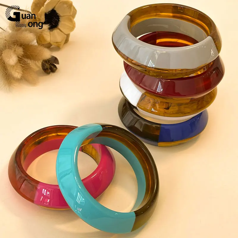 GuanLong New Fashion Exquisite Multicolor Bracelets Resin Acrylic Bracelet & Bangle For Women Girls Wide Geometric Party Jewelry