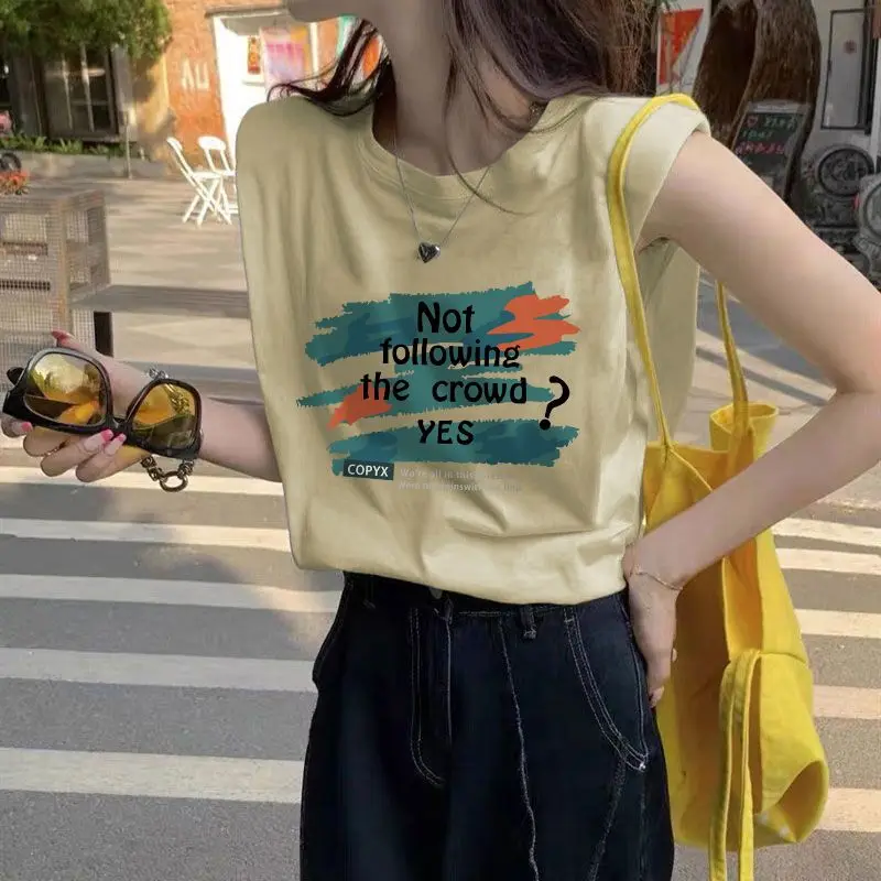 

American high street sleeveless vest female summer sweet and spicy thin T-shirt wearing loose khaki letter top female