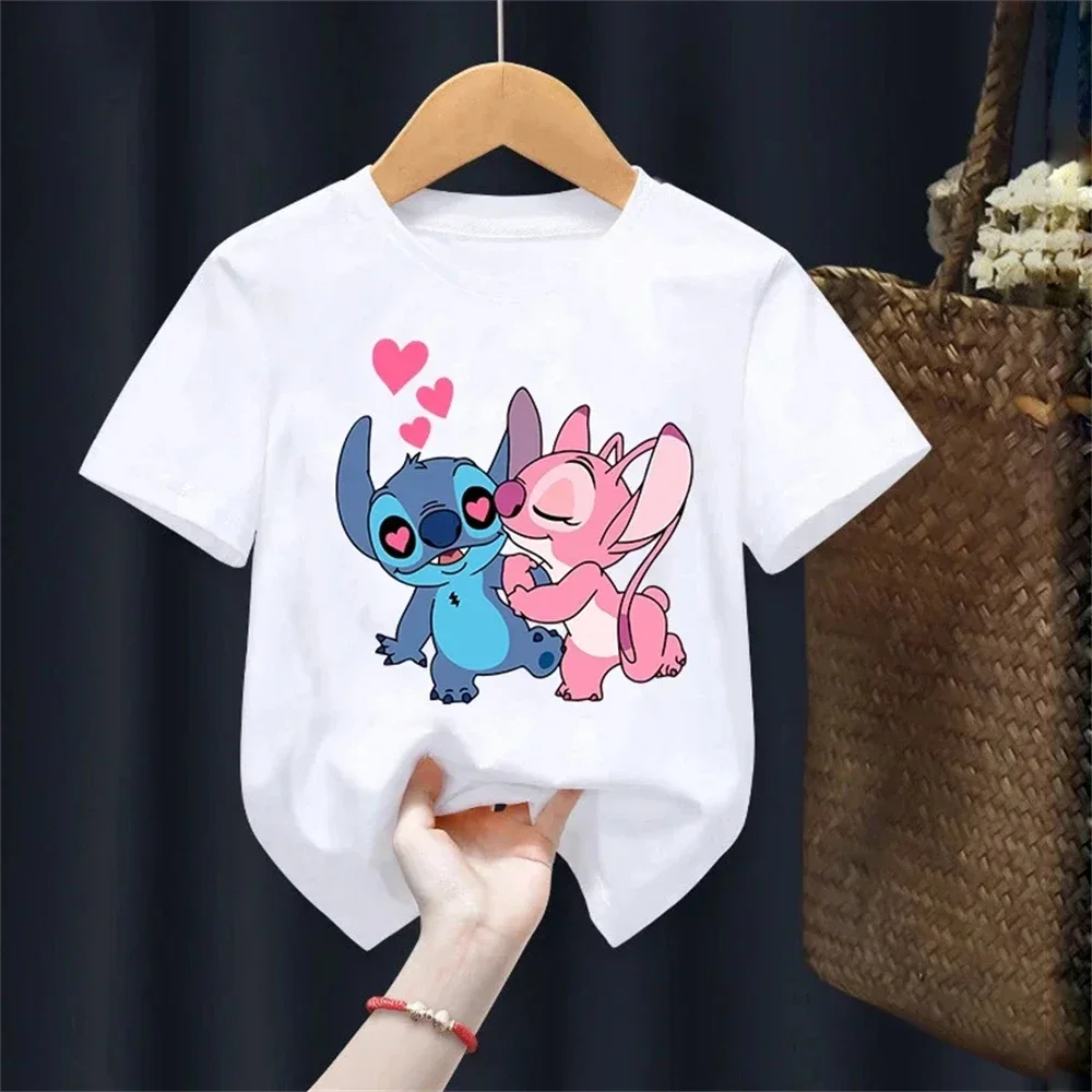 MINISO Lilo Stitch Children T-Shirt Kawaii T Shirt Anime Cartoons Children Casual Clothes Tee Shirt Kid Girl Boy Fashion Y2K Top