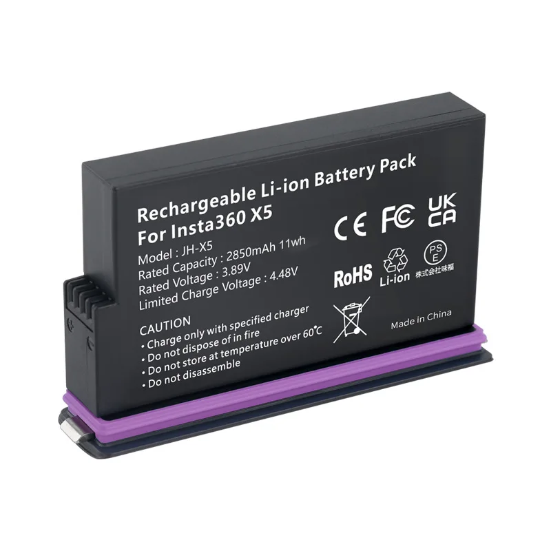 بطارية JH-X5 بقدرة 2850 مللي أمبير في الساعة لكاميرا الحركة Insta360 X5 مع شحن سريع بقدرة 18 وات وتحكم في درجة الحرارة
