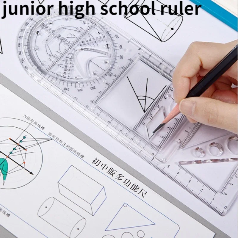 1Pc Multifunctional Geometric Ruler Drawing Template Measuring Tool for School Office Architecture Supply