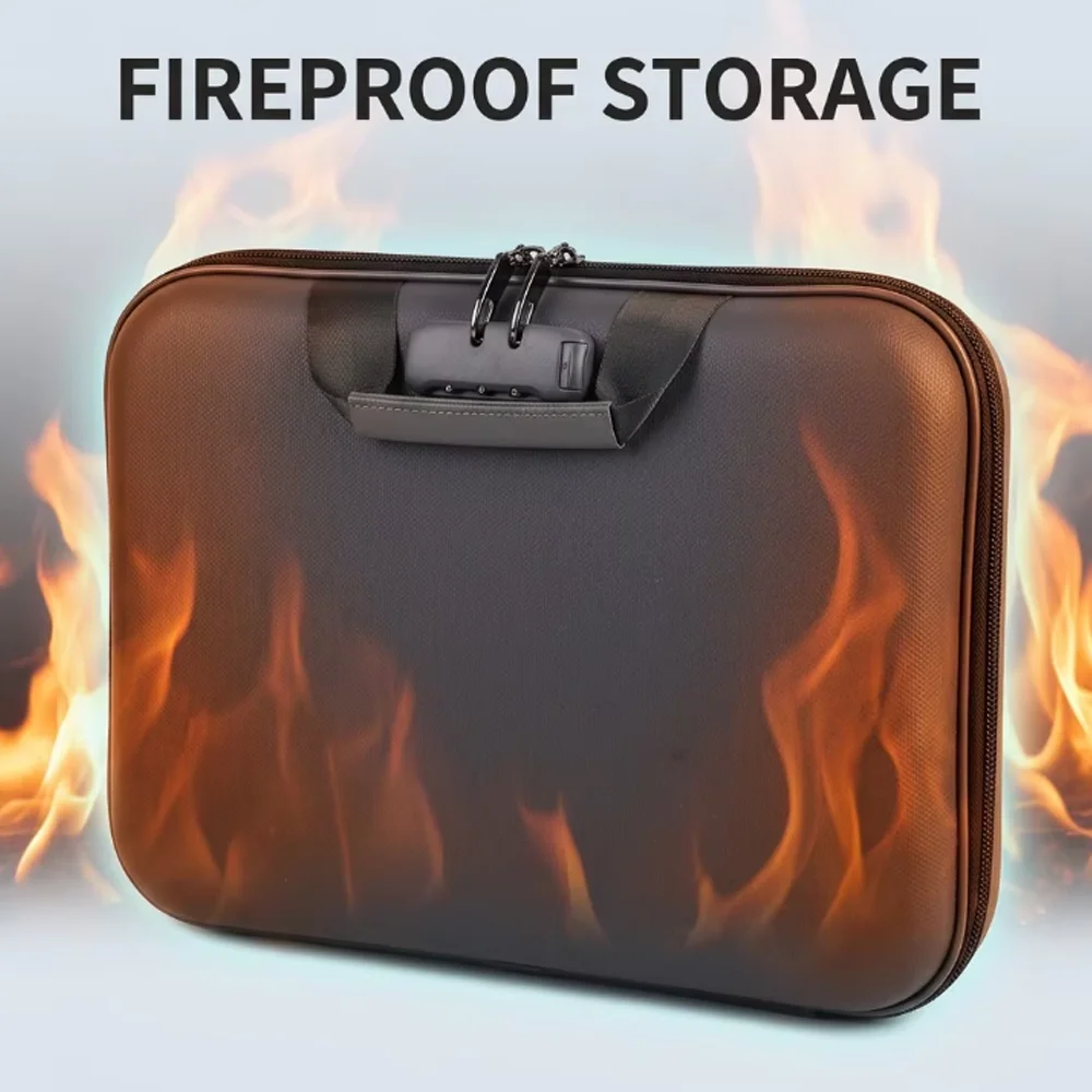 Lockable Fireproof Document Box—13-Page Expandable Hard-Shell Storage Box, Portable Laptop and Important Document Security