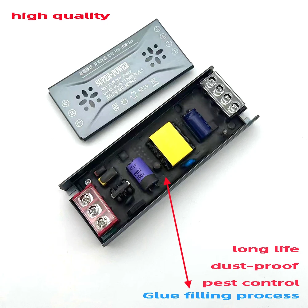 Transformador de iluminação dc 24v 12v adaptador de fonte de alimentação 5a 12a ultra fino led strip switch driver lâmpada 60w 100w 150w 200w 300w