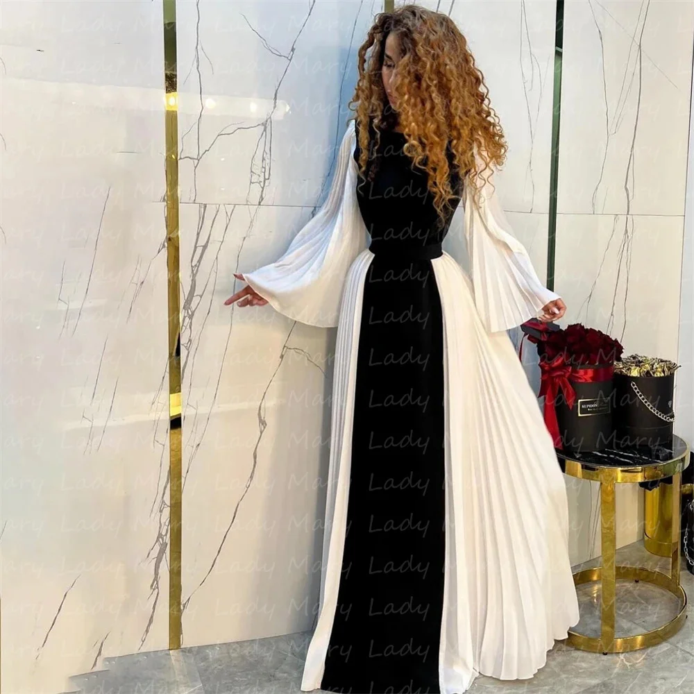 Customized Mixed Color Moroccan Formal Evening Dresses Pleated Ling Sleeves Arabic Women Prom Gowns Dubai Vestido De Noche 2024