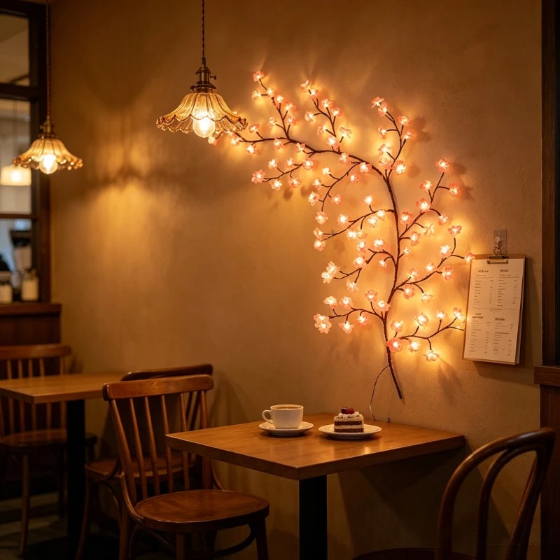 

72LED Bendable Multi‑Color Cherry Blossom Flower Branch Lights, Creative Luminous Wall Lamps for Indoor Atmosphere Decoration