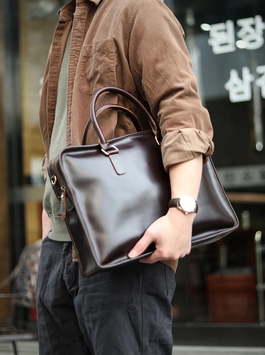 

Handmade Top Layer Cowhide Leather Briease Casual Sle Men's Handbag Leather Briease Suitable for Commuting And Busin