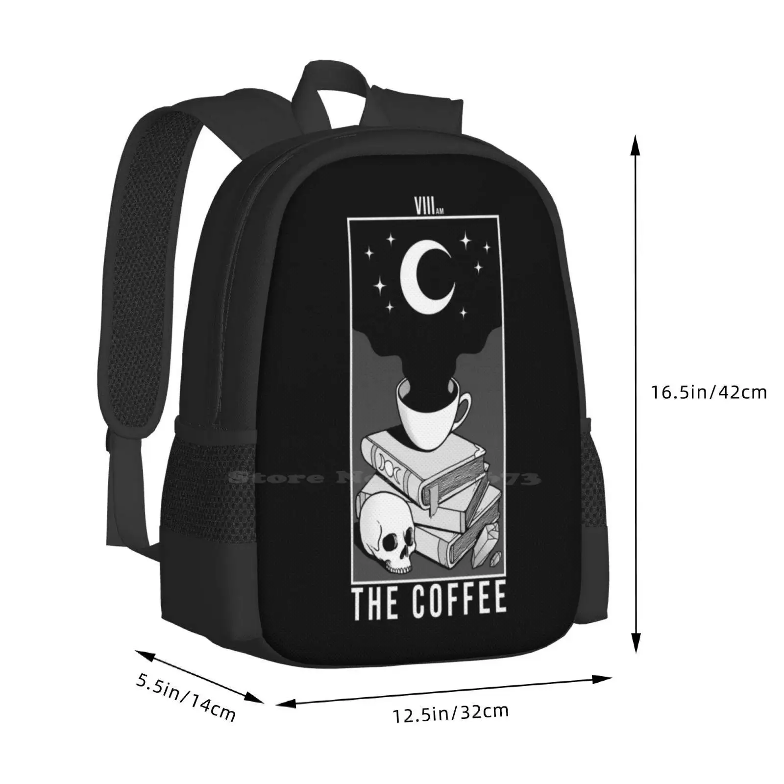 The Coffee Hot Sale Backpack Fashion Bags Coffee Tarot Occult Dark Skull Witchcraft Horror Moon Night Death Gothic Books Black