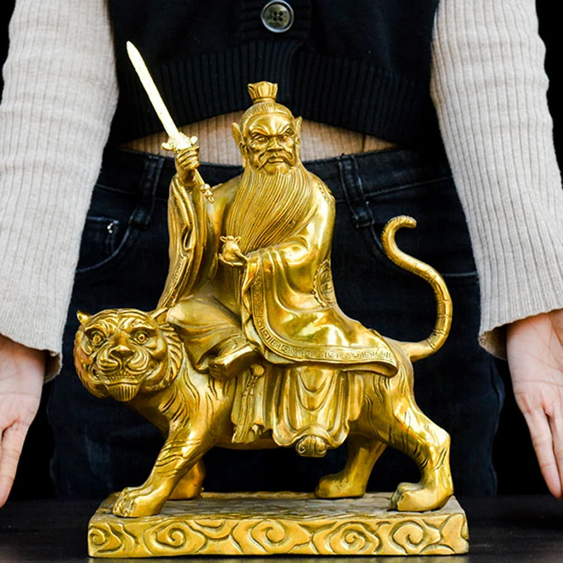 large Taoism Buddhism Drive out evil spirits TAIN SHI Zhang Daoling God buddha copper statue Bless family safe