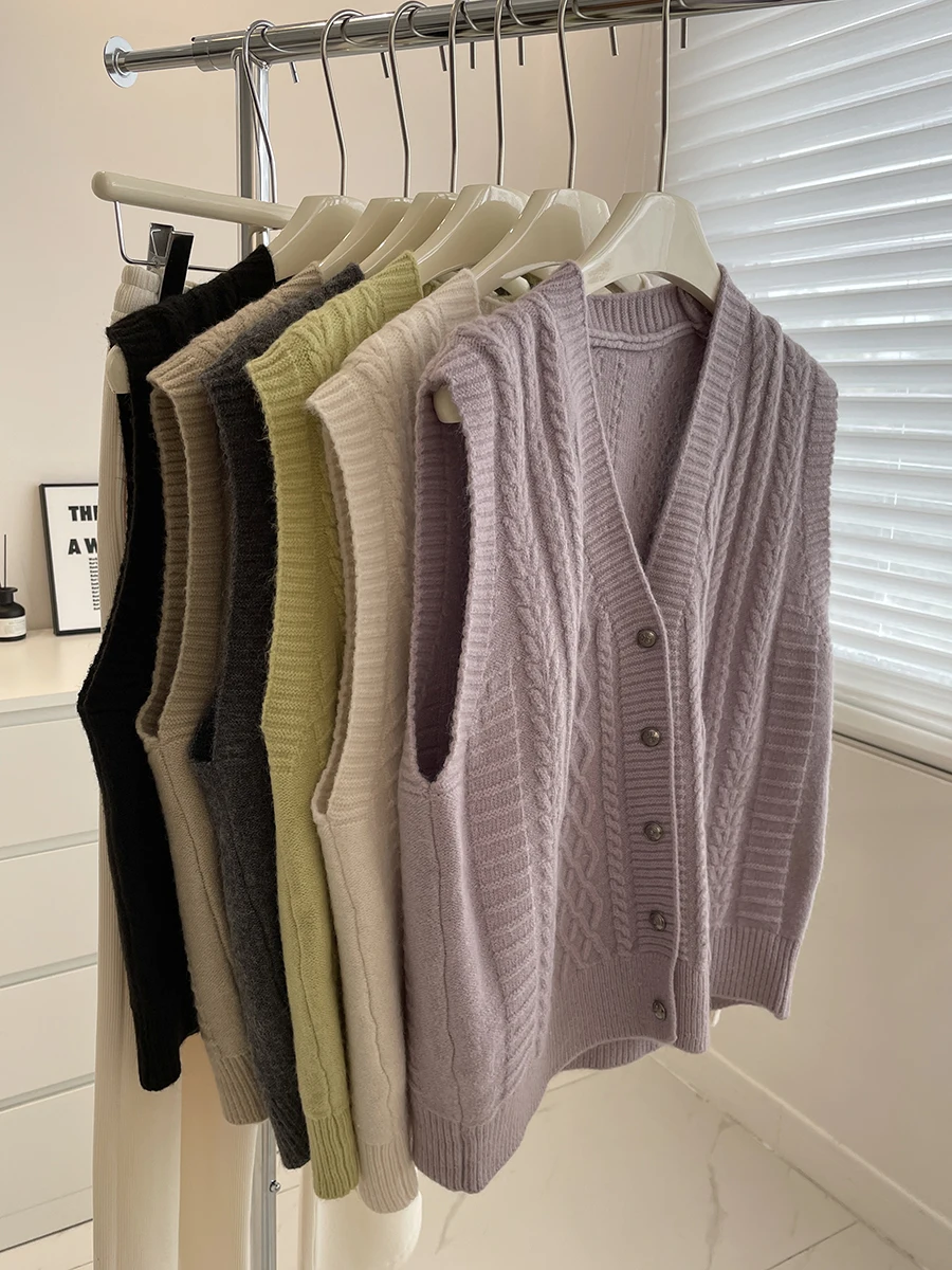 

Soft Knitted Linen Pattern Vest Women! Autumn Korean Loose V-ne Outerwear Svel Sweater Vest Versatile Single Button C...