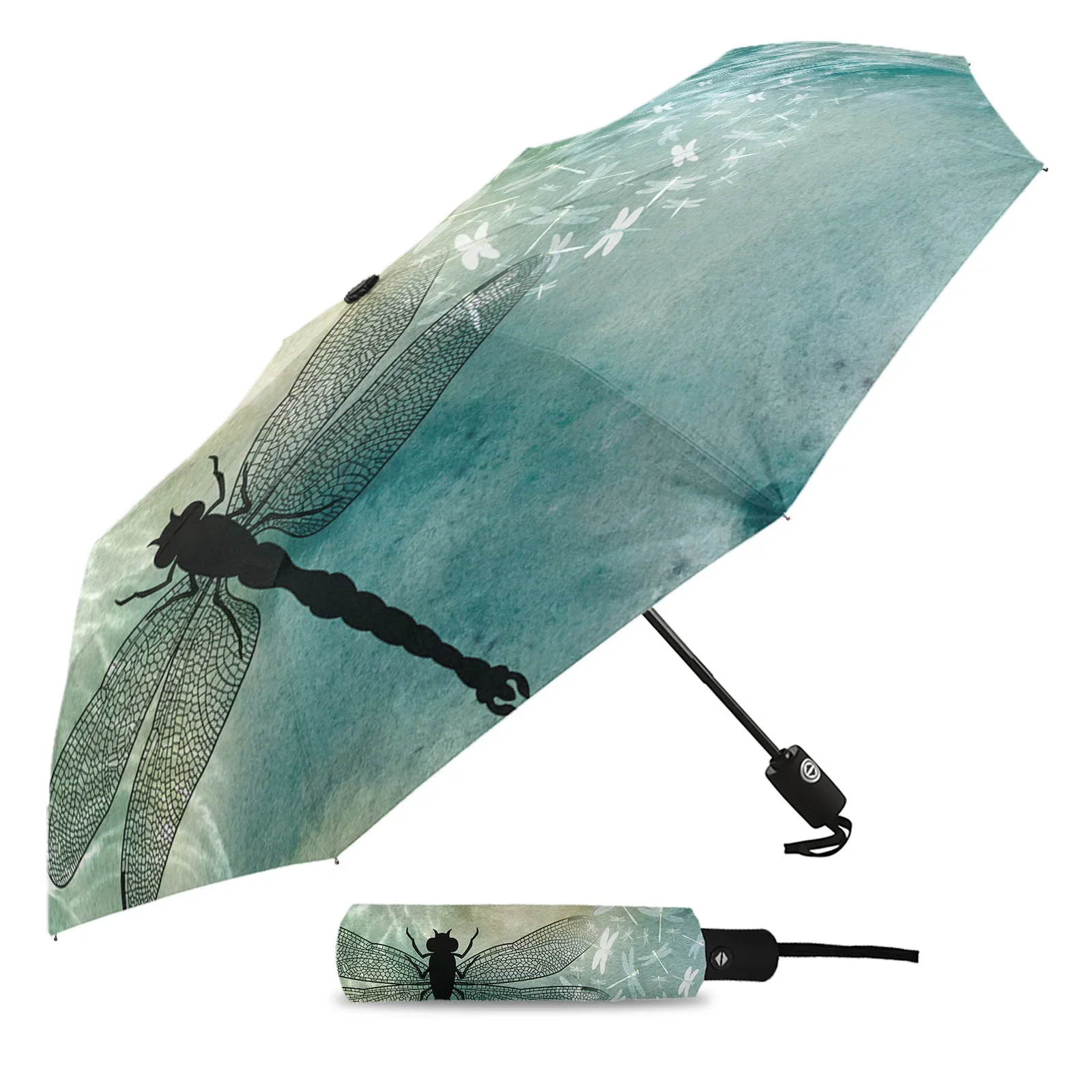 Dragonfly Dots Gradient Automatic Umbrella Travel Folding Umbrella Portable Parasol Windproof Umbrellas