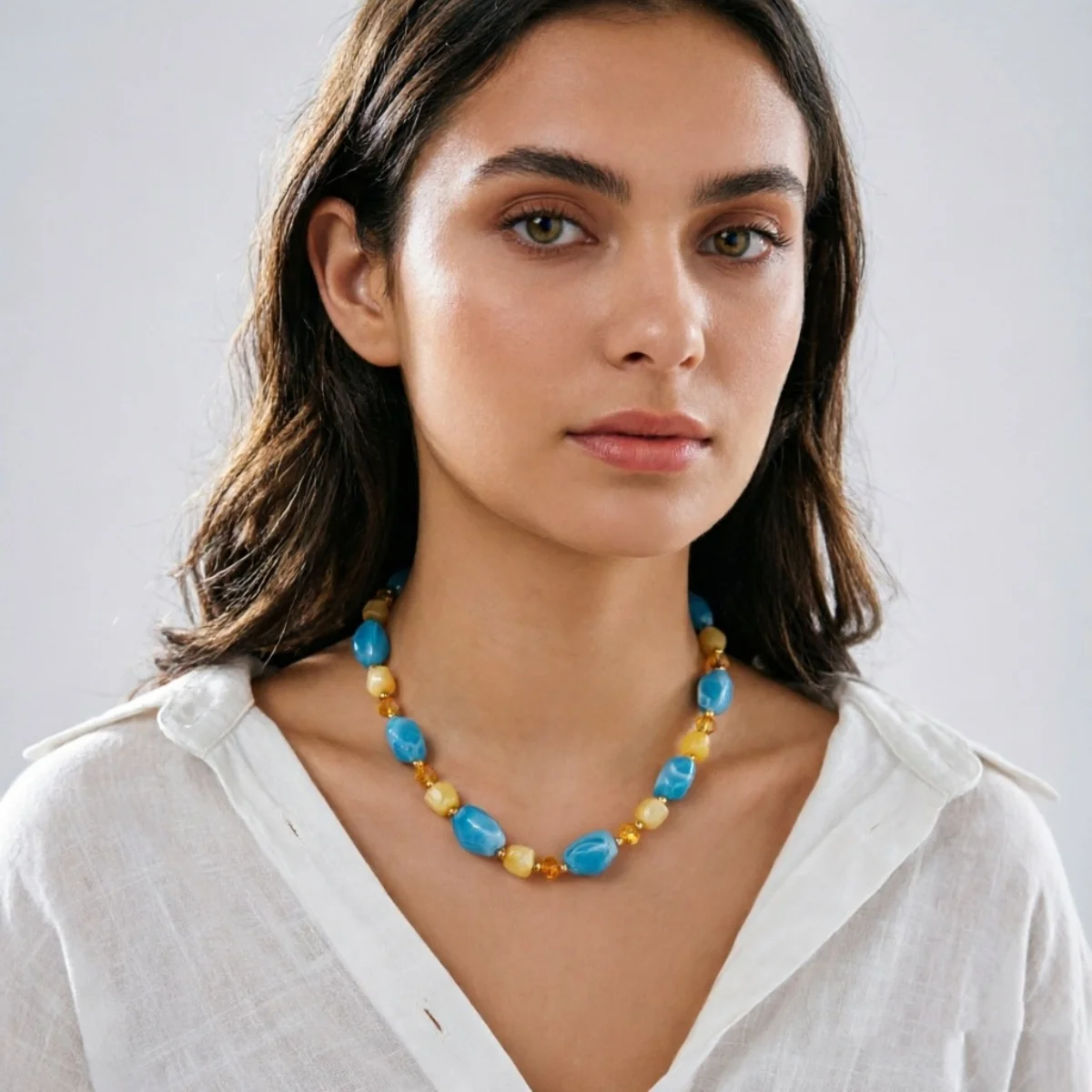 Französische Retro-Halskette mit sanften, farbenfrohen Kristallharzperlen für Damen und Herren, Hippie-Stil, unregelmäßige Perlen, Choker, Reiseschmuck – Detail 18