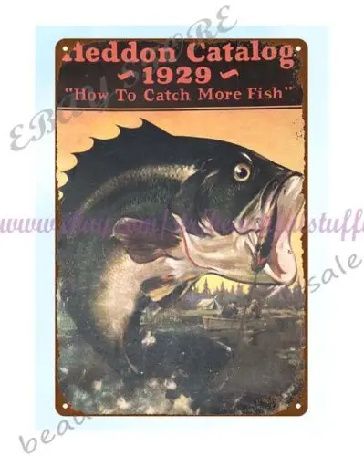 1929 HEDDON Dowagiac Tackle fishing bait metal tin sign home interior design