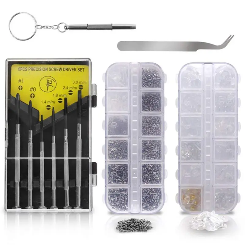 LUCK-Eyeglass Repair Kit,Eyeglasses Sunglasses Repair Kit With 1100 Pcs Glasses Screws Assortment Accessories, 12 Different Nose