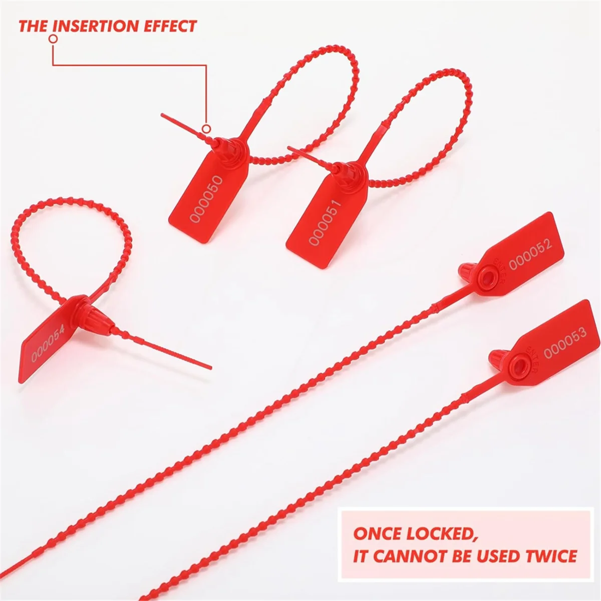 300 Stück Kunststoff-Tamper-Siegel, nummerierte Kabelbinder, Sicherheitsetiketten, Sicherheitssiegel, selbstsichernde Einweg-Beschilderung, 250 mm, HEISS