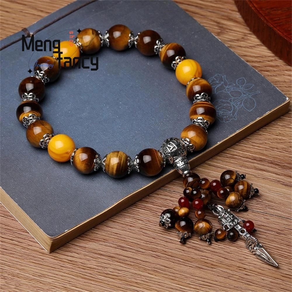 Natural Agate Tiger's Eye Stone Vajra Pestle Bracelet Car Hanging Charms Fashion Jewelry Luxury Amulets Men Women Holiday Gifts