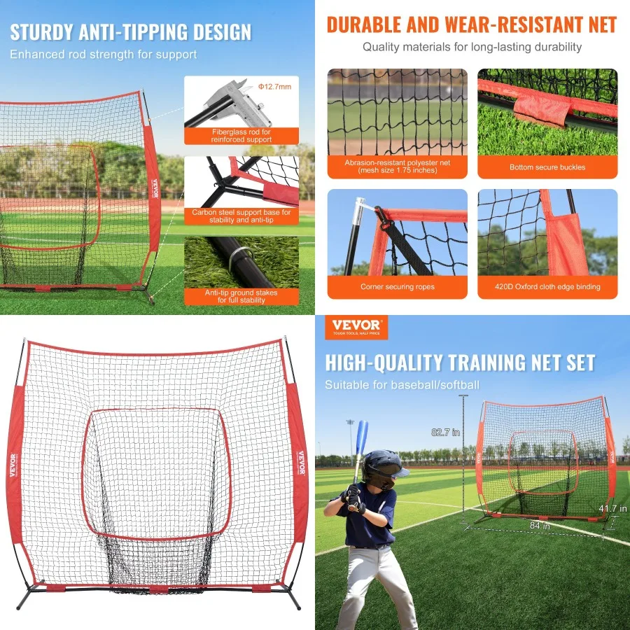 

VEVOR 7x7 футов бейсбольная софтбольная тренировочная сетка портативная бейсбольная тренировочная сетка для ударов ватина ловля портов Backstop Basebal