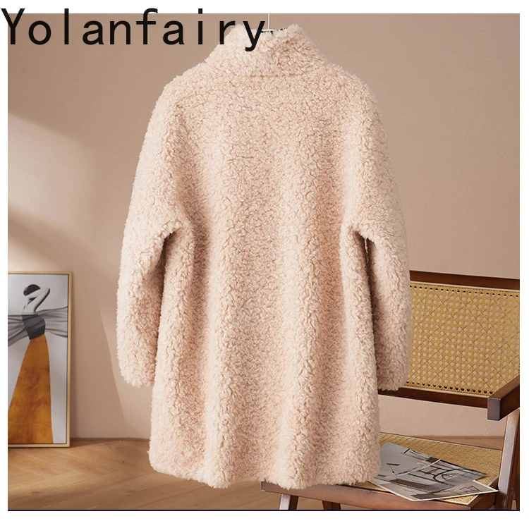 YOLANFAIRY معاطف صوف 100% للنساء شتاء متوسط الطول سترة قص الأغنام سترات صوفية نسائية غير رسمية Chaquetas Para Mujer #2