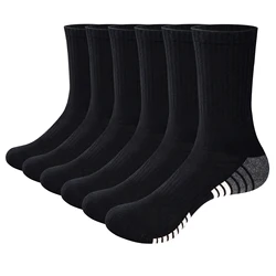 YUEDGE Mens Gym Tennis Golf Training Athletic Socks Moisture Wicking Mens Socks Anti-Odor Cotton Cushioned Crew Socks, 6 Pairs