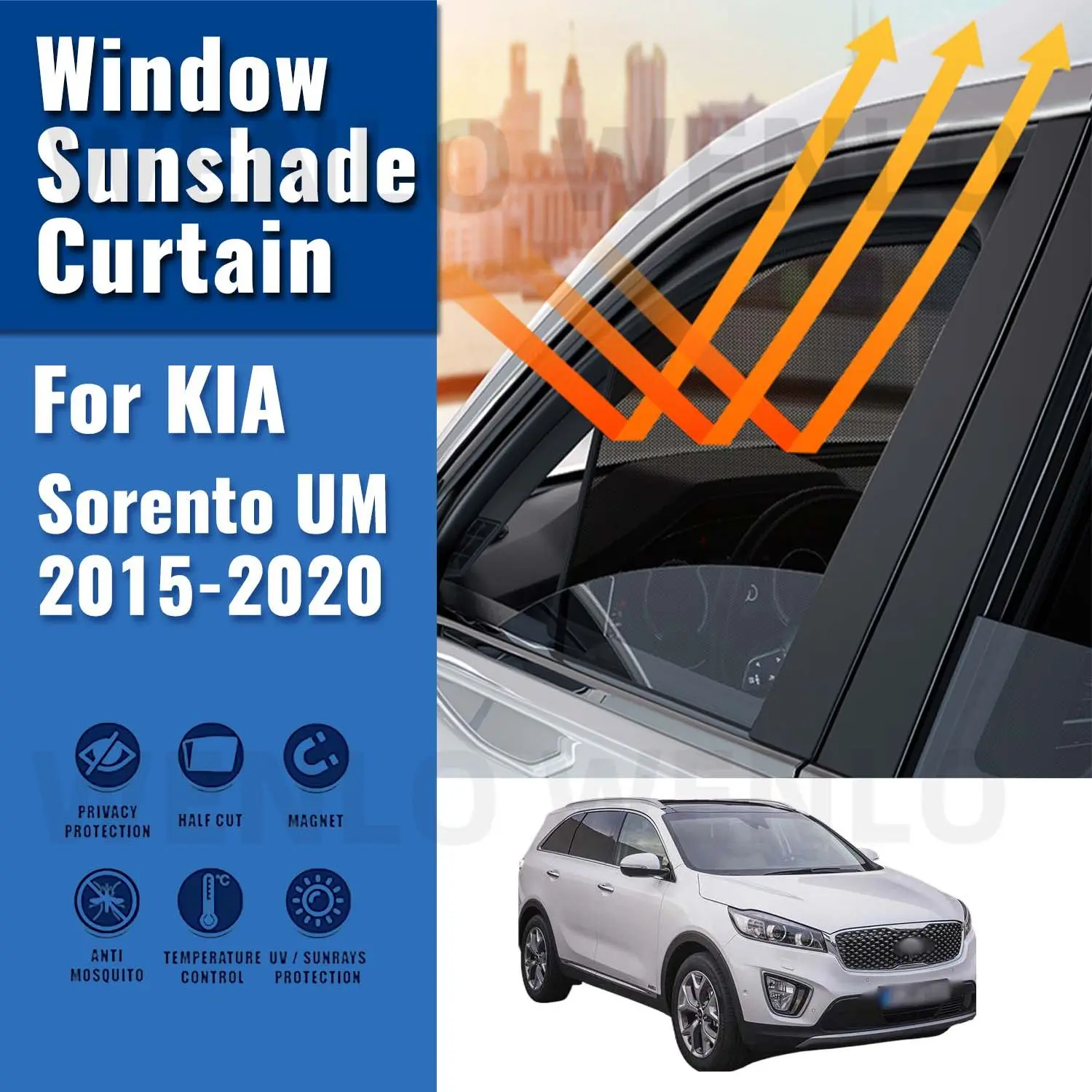 

For KIA Sorento UM 2015-2020 Car Sunshade Shield Magnetic Front Windshield Frame Blind Curtain Rear Side Window Sun Shade Visor