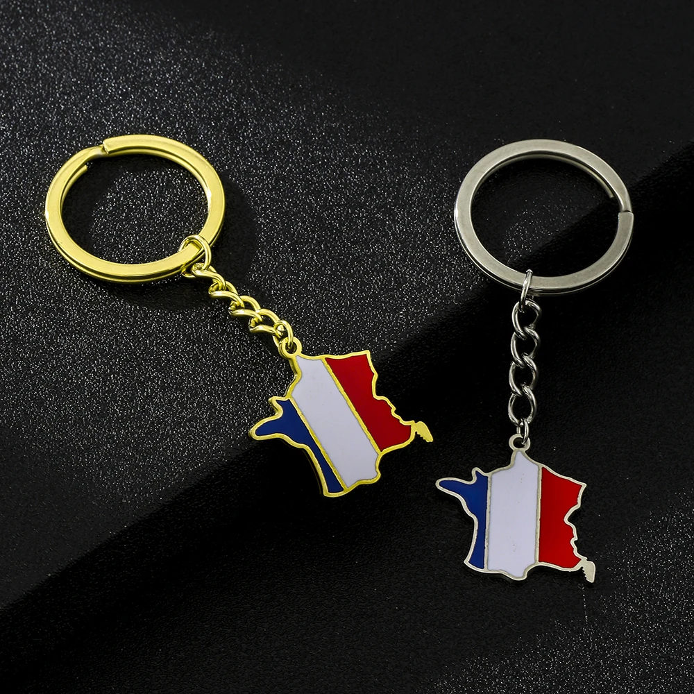 La République française Map Flag Key Chain Stainless Steel Men Women French Maps Jewelry Gift