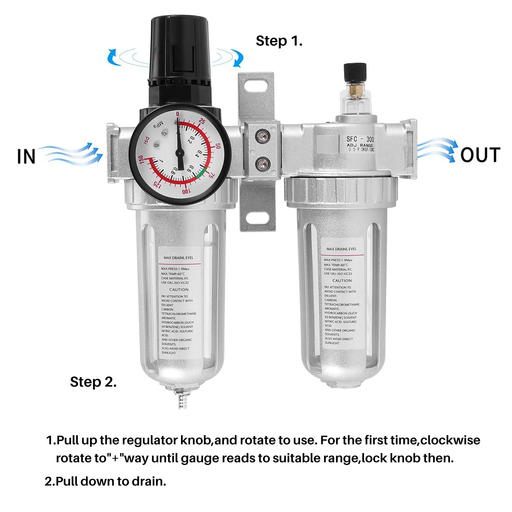 Air Pressure Filter Compressor Pneumatic Regulator Lubricant Radiator Moisture Drain Valve Water Trap SFC300 3/8 Inch