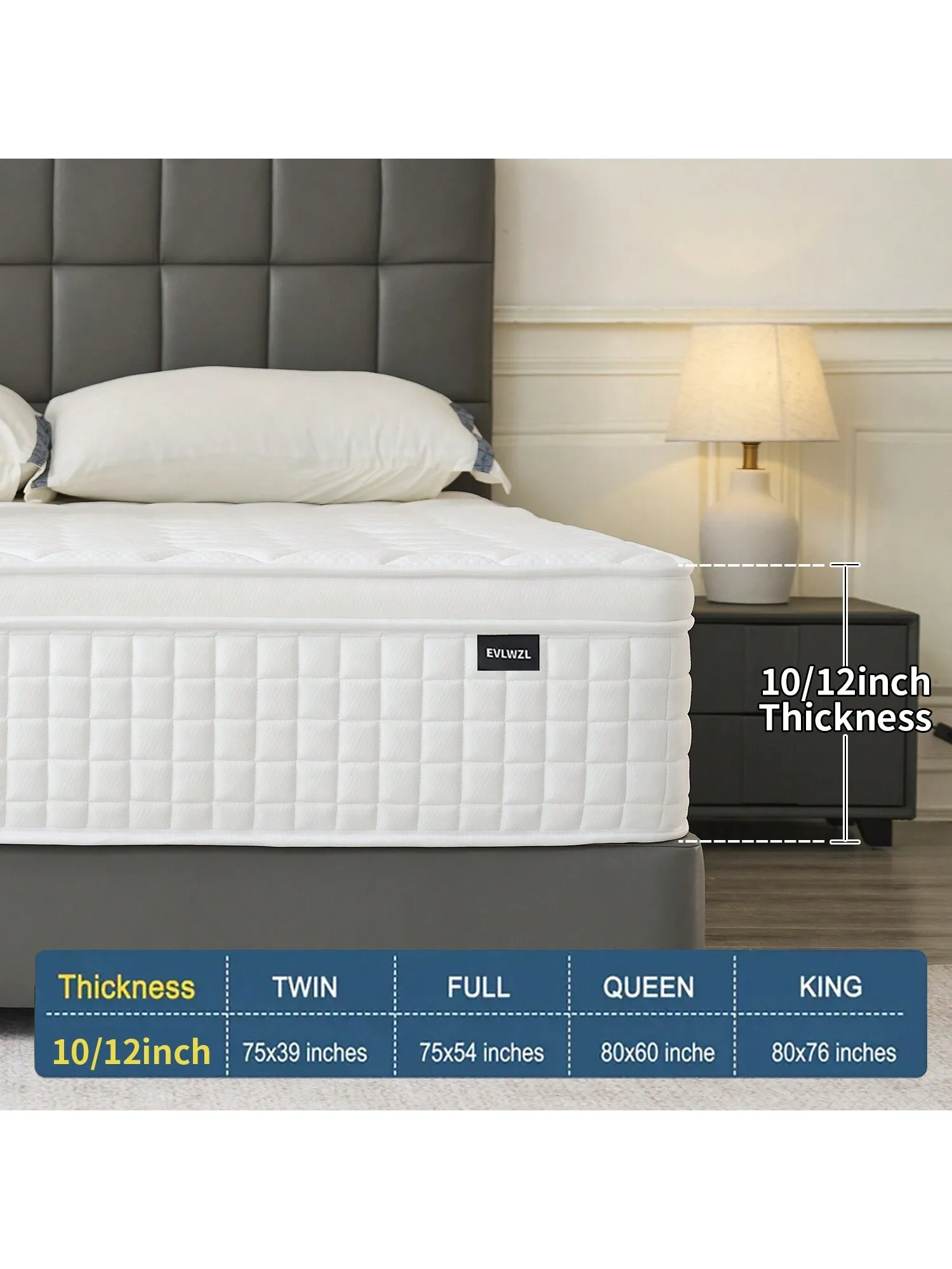 10 Inches Mattress-With Memory Spring Hybrid, Individual Pocket Spring Mattress-Twin, Full, Queen, King, Medium Firm,