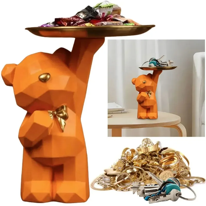 Resin Geometric Bear Tray Ornament Storage Box Home Decoration Entrance Key Holder Candy Storage Ornament Desktop Decoration